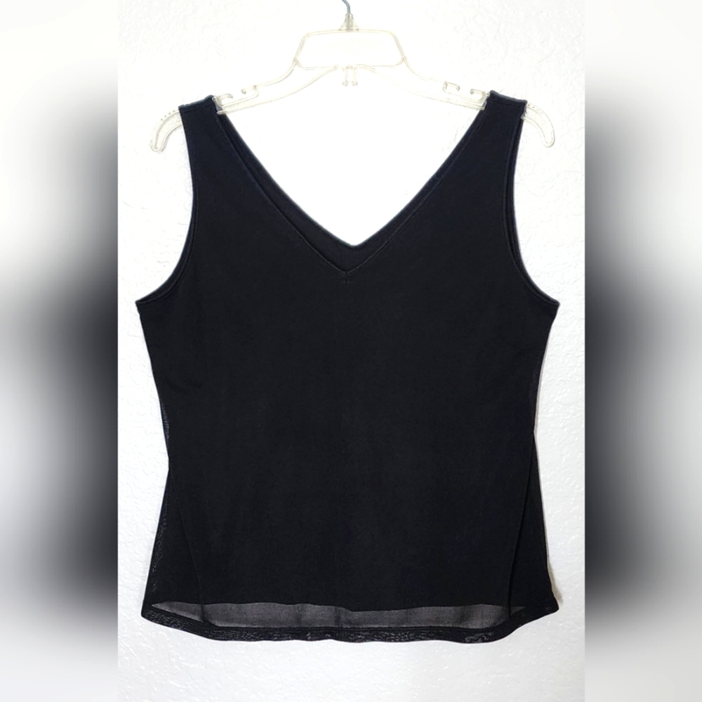 RALPH Ralph Lauren Black Fitted Sleeveless Sheer Panel Tank Top. Size L